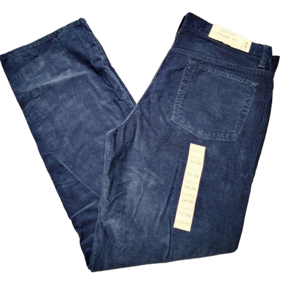 Sonoma Dark Blue Corduroy Pants - Straight‎ Fit - NWT - 34x30 - Mens